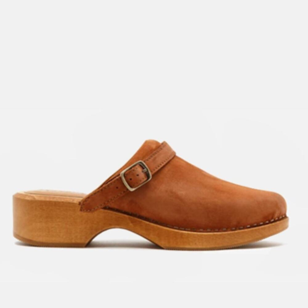 RE/DONE 70s Classic Suede Clogs Wood Platform Sandals Cuoio Brown NWB 39 US 9